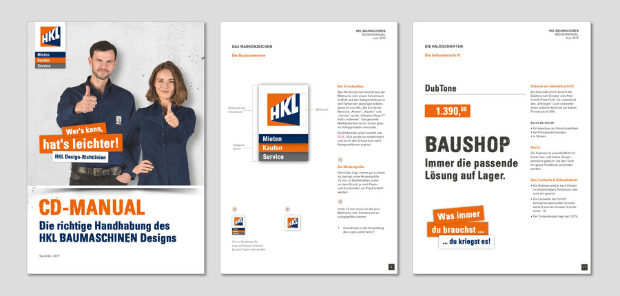 Titel und Innenseiten eines CD-Manuals von HKL Baumaschinen