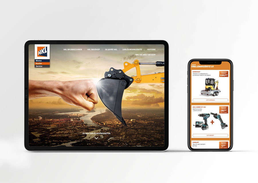 Landingpage zum Jubiläum für HKL Baumschinen