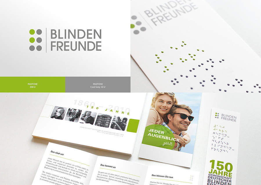 Logo und Jubiläumsbroschüre der Blindenfreunde
